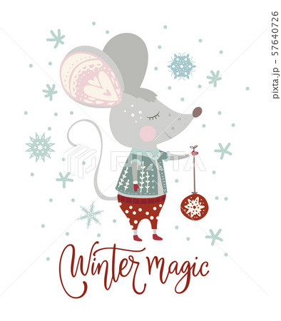 Christmas vector cartoon mouse in a flat style. 57640726