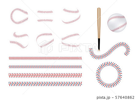 Set of different baseball and softball laces, bits and ball. 57640862