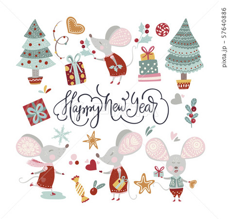 Christmas vector cartoon mouse in a flat style. Christmas vector cartoon mouse in a flat style. 57640886