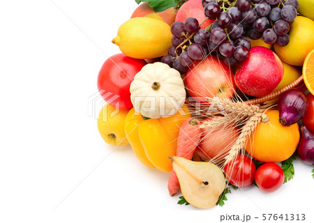 Fruits and vegetables isolated on a white 57641313