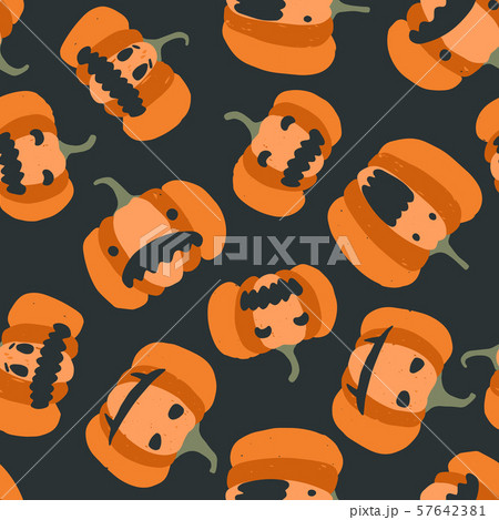 Dark halloween pattern with scary orange pumpkins 57642381