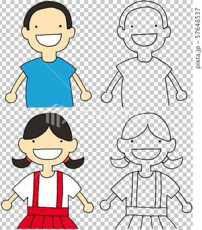 男の子と女の子 手描き デジタル着彩 アナログイラスト 線画付き のイラスト素材 57648537 Pixta