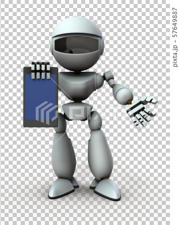 タブレット端末を示して、説明するＡＩロボット 57649887