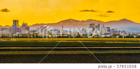 仙台市都心の街並みと夕景 57651038