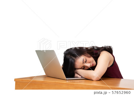 Very tired business Asian woman fell asleep on Very tired business Asian woman fell asleep on 57652960