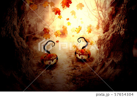 Spooky Tree and Pumpkin 57654304