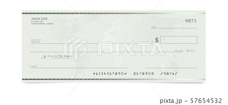 Blank bank check template. Fake cheque page 57654532