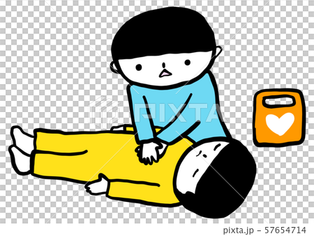 Aed 心臓マッサージ ベクター あおきいろくんのイラスト素材
