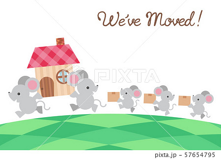 ネズミ家族の引越しイラスト カードテンプレートのイラスト素材