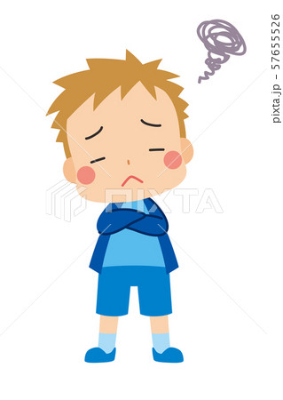 悩む金髪の男の子のイラスト素材