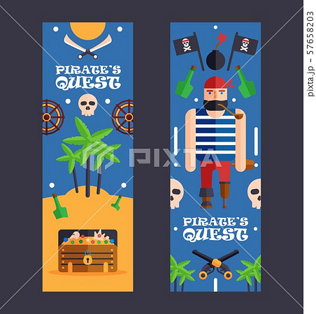 Pirate quest game banner, vector illustration. Fun activity event for children, pirate style party 57658203
