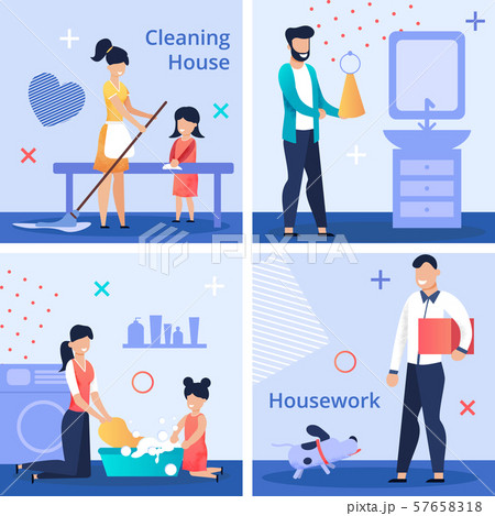 Bright Flyer Set Written Cleaning House Housework. 57658318