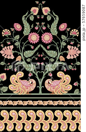 Seamless Indian floral ethnic pattern with bird. 57659087