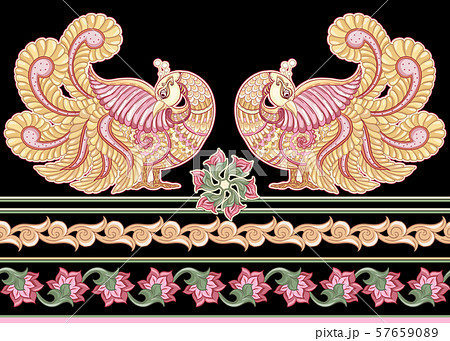 Seamless Indian floral ethnic pattern with bird. 57659089