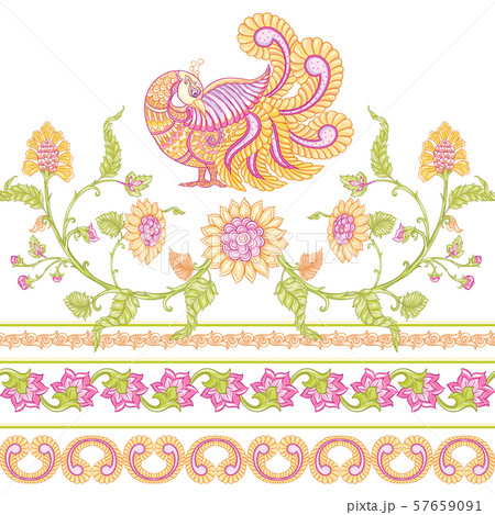 Seamless Indian floral ethnic pattern with bird. 57659091