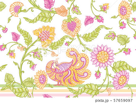 Seamless Indian floral ethnic pattern with bird. 57659097