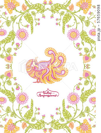 Indian ethnic pattern with flowers and bird. Indian ethnic pattern with flowers and bird. 57659098