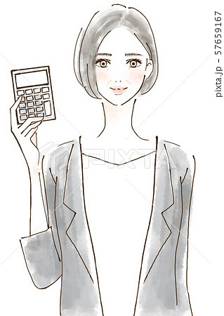 年金額を算出する女性 計算 電卓を持つシニア イラストのイラスト素材