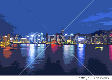 香港 夜景のイラスト素材