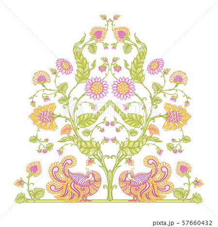 Indian ethnic pattern with flowers and bird. 57660432