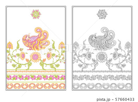 Indian ethnic pattern with flowers and bird. 57660433