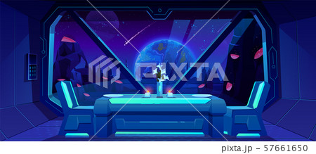 Futuristic cafe spaceship view on Earth at night Futuristic cafe spaceship view on Earth at night 57661650