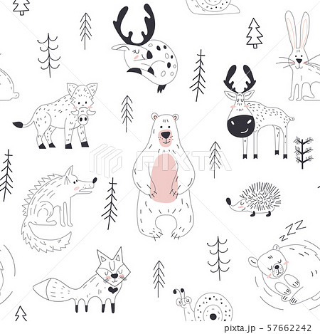 Forest animal seamless pattern Woodland childish print in Scandinavian decorative style. Seamless 57662242