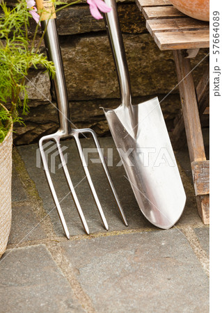 Standing steel fork harrows rake and shovel 57664089
