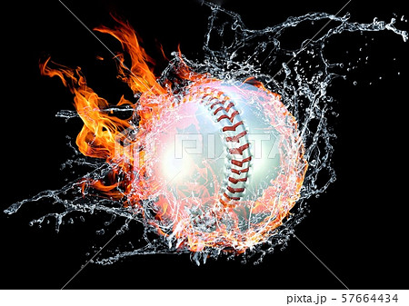 炎と水に包まれた野球ボールのイラスト素材
