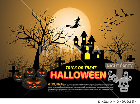Happy halloween on orange moon light night party holiday celebration festival vector illustration. 57666287