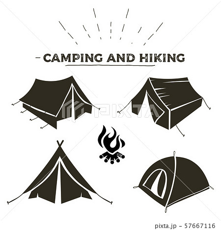 Camping and hiking tent types in outline design. Tourist tents icons collection. Logo or label Camping and hiking tent types in outline design. Tourist tents icons collection. Logo or label 57667116