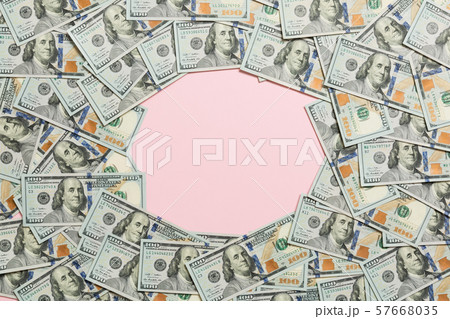 Frame of one hundred dollar bills with empty space Frame of one hundred dollar bills with empty space 57668035