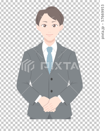 お辞儀　直立　ビジネス　スーツ　男性　上半身 57669953