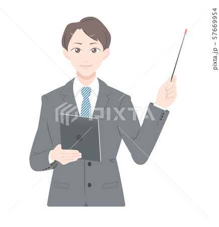 指示棒　タブレット　ビジネス　スーツ　男性　上半身 57669954