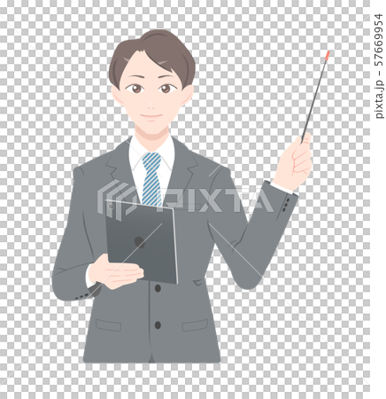 指示棒　タブレット　ビジネス　スーツ　男性　上半身 57669954