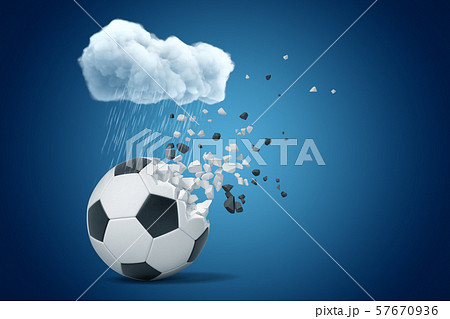 3d rendering of white rainy cloud above football ball shattering into small pieces on blue 3d rendering of white rainy cloud above football ball shattering into small pieces on blue 57670936