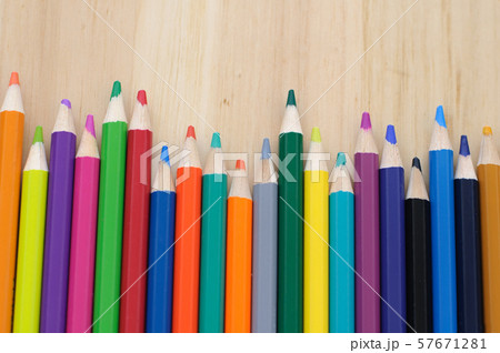 group of drawing color pencils on wooden background 57671281