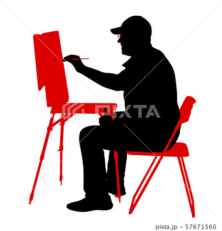 Silhouette, artist at work on a white background Silhouette, artist at work on a white background 57671560