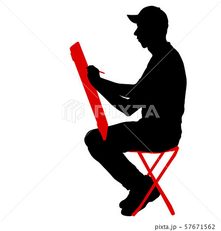 Silhouette, artist at work on a white background 57671562