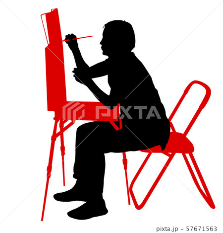 Silhouette, artist at work on a white background 57671563