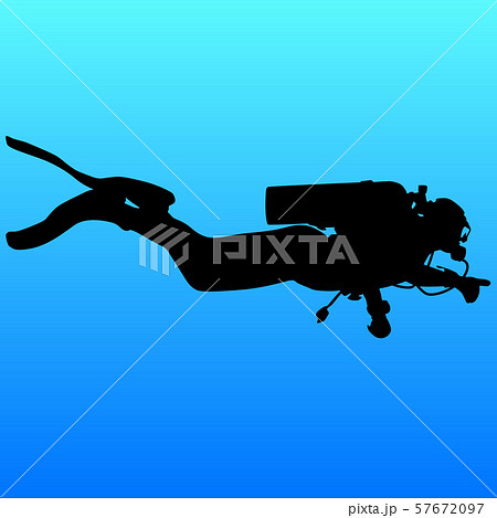 Black silhouette scuba divers on blue background 57672097