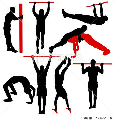 Set of acrobats in different stances silhouette on 57672110