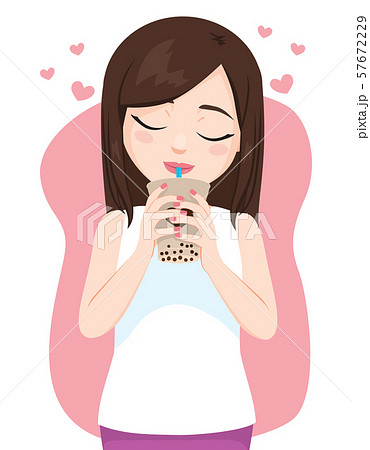 Beautiful young woman relaxed with closed eyes enjoying drinking delicious tapioca bubble tea Beautiful young woman relaxed with closed eyes enjoying drinking delicious tapioca bubble tea 57672229