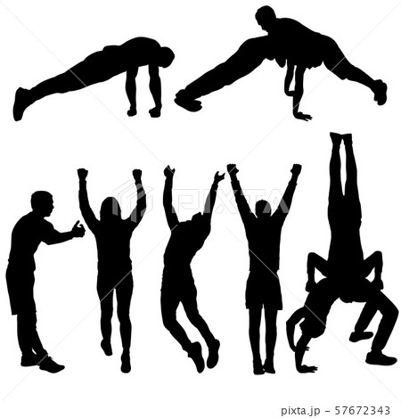 Set Of Acrobats In Different Stances Silhouette Onのイラスト素材