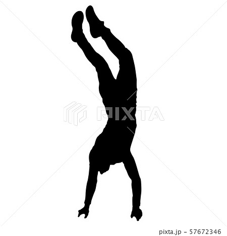 Silhouette Of An Acrobat Standing On Hands On Aのイラスト素材