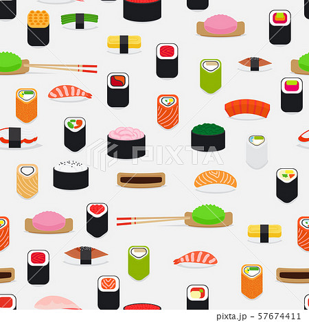 Sushi pattern with colorful flat elements Sushi pattern with colorful flat elements 57674411