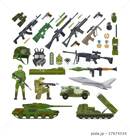 Military Army Flat Iconsのイラスト素材