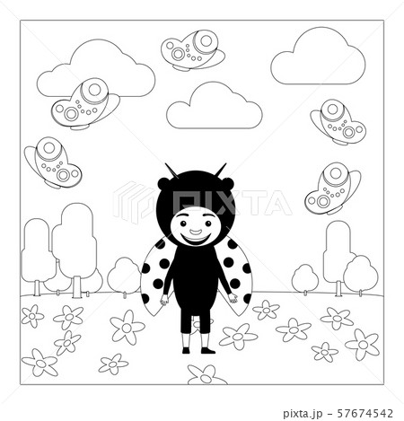 Kid in ladybug dress coloring page 57674542