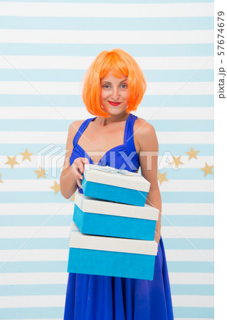 Carnival and holidays season. Woman red ginger wig 57674679