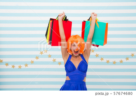 happy woman go shopping. Real happiness. Last 57674680